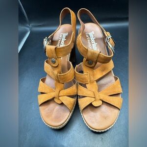 Timberland Earth keepers Brown Leather Strappy Block Heel Sandals Woman’s SZ 8.5